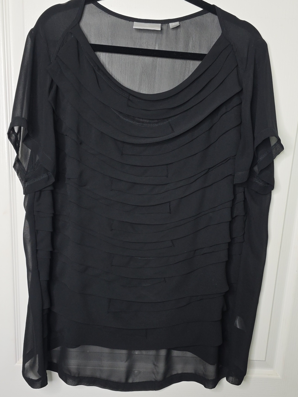 Avenue Plus Size 22 24 Black Layered Chiffon Short Sleeve Blouse Sheer Top